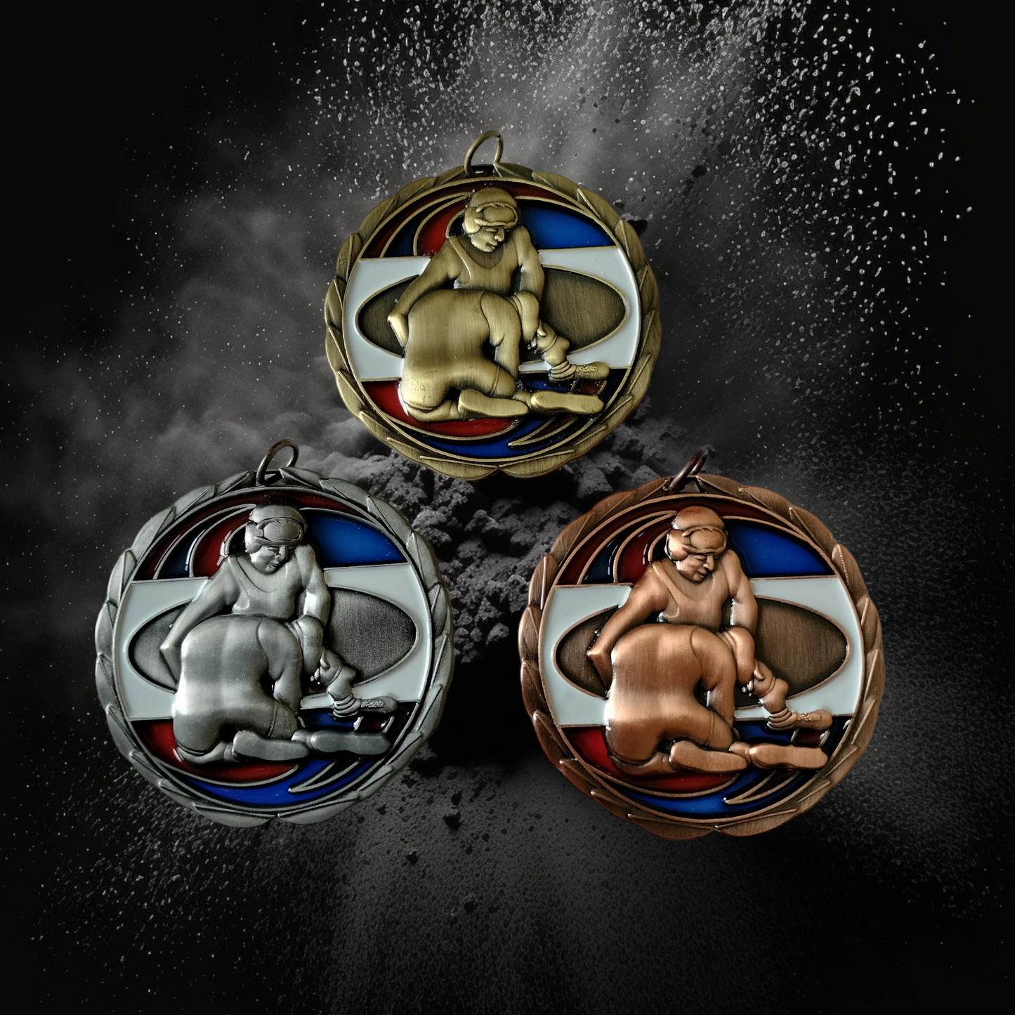 Wrestling medal with resin