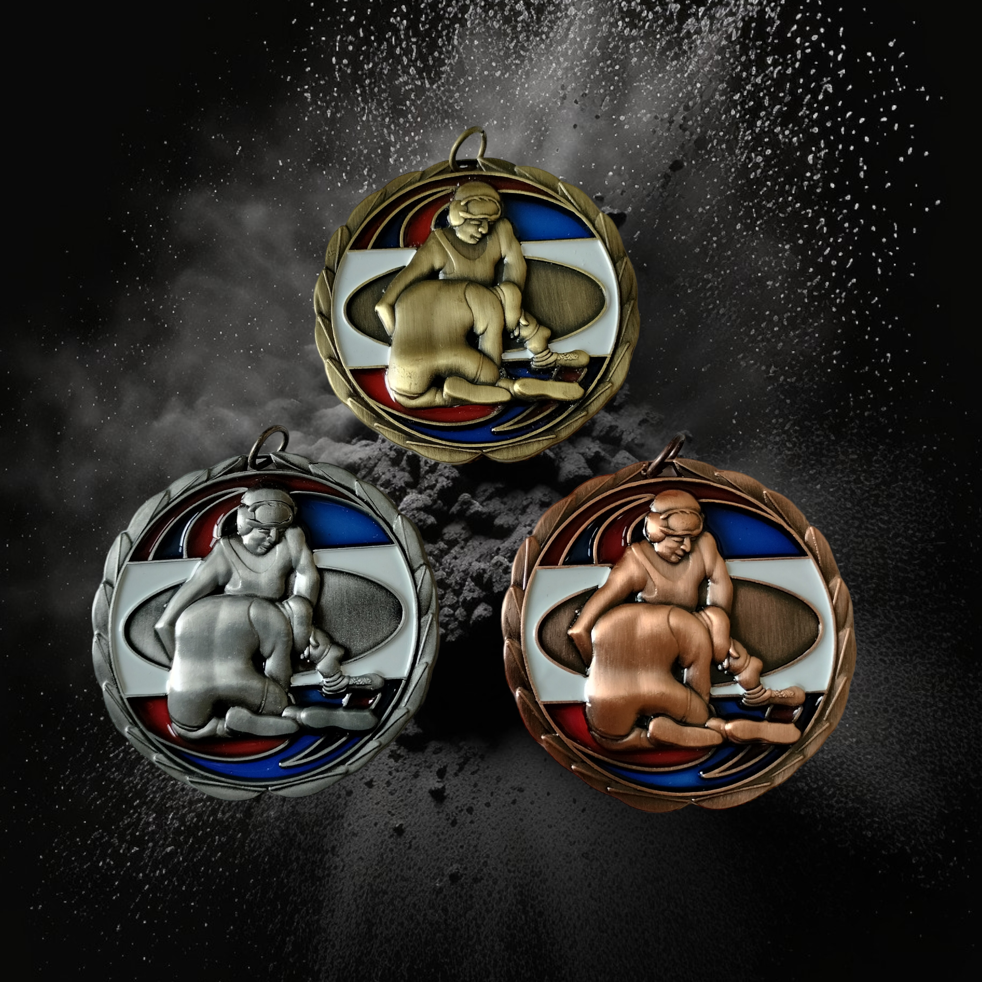 Wrestling medal with resin