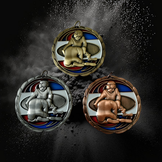 Wrestling medal with resin